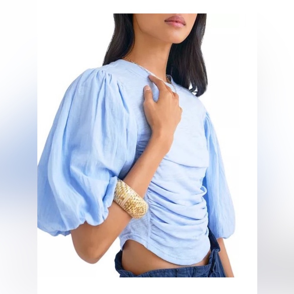 Free People Sweet Spot Cotton Puff Periwinkle Short Sleeve Top